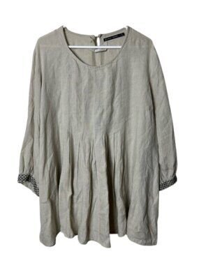 Gudrun Sjoden 100% Linen Tunic Top beige Embroidered Lagenlook L